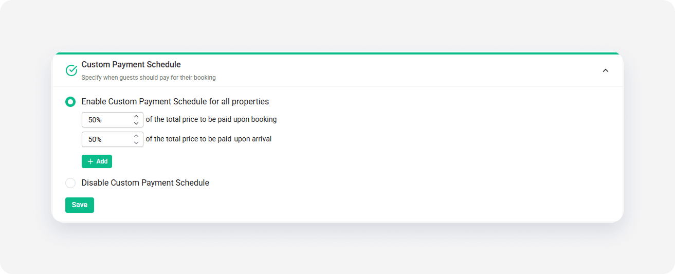 Expedia channel settings custom payment schedule