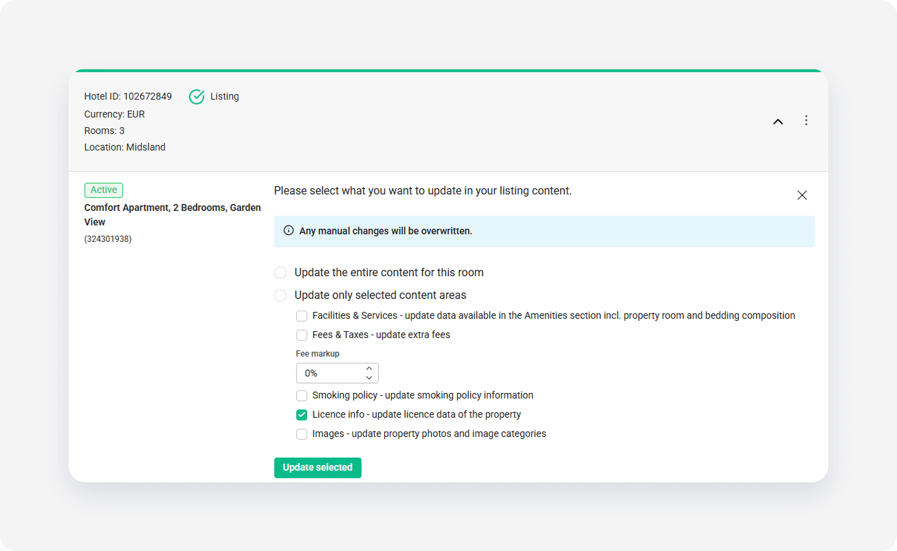 Expedia property settings update room