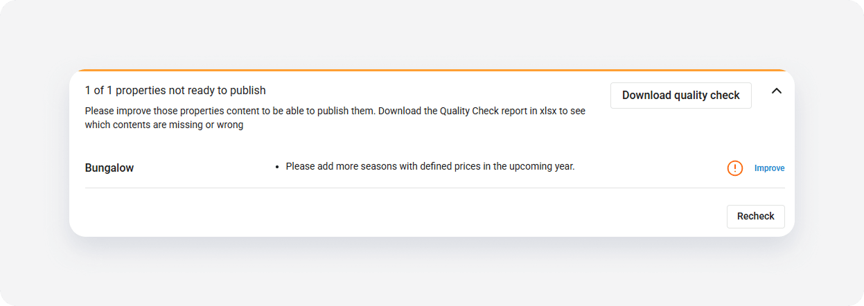 Property settings quality check negative