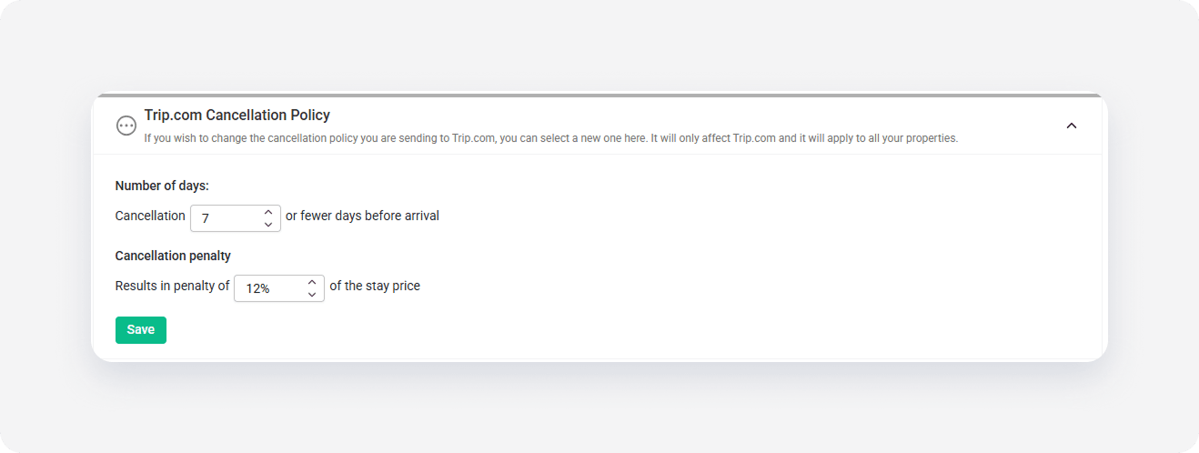 Trip channel settings cancellation policy