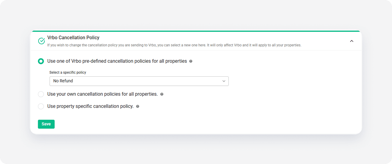 Vrbo channel settings cancellation policy predefined