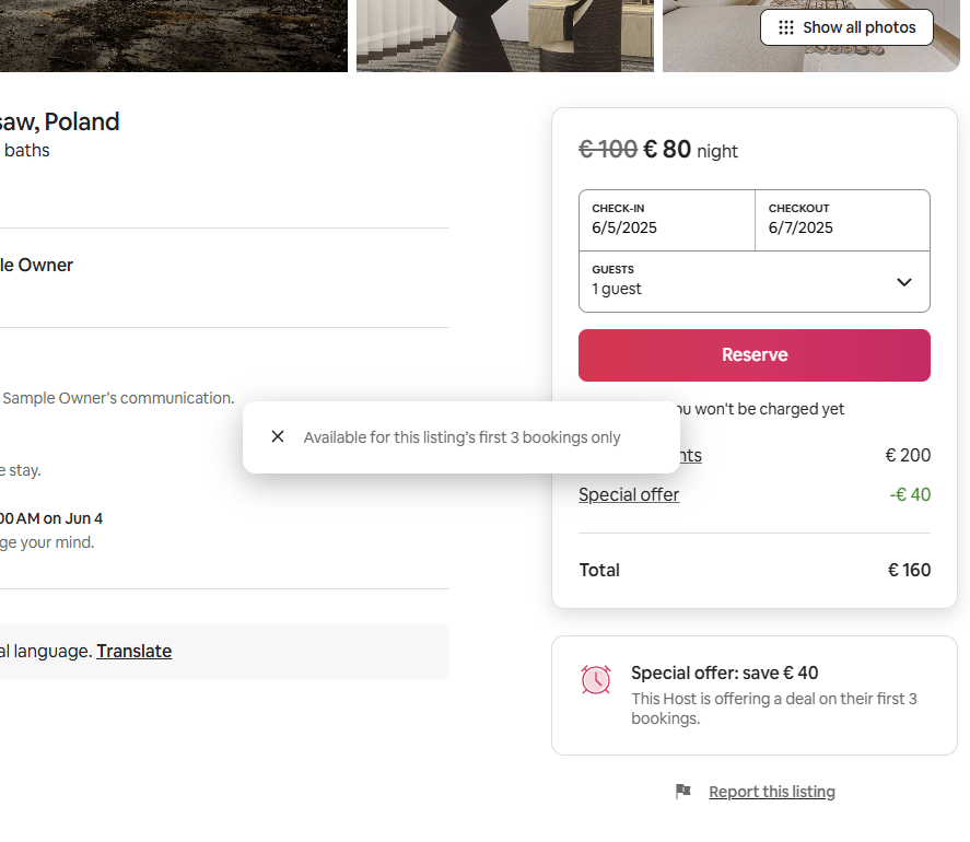 Airbnb dashboard new listing disc