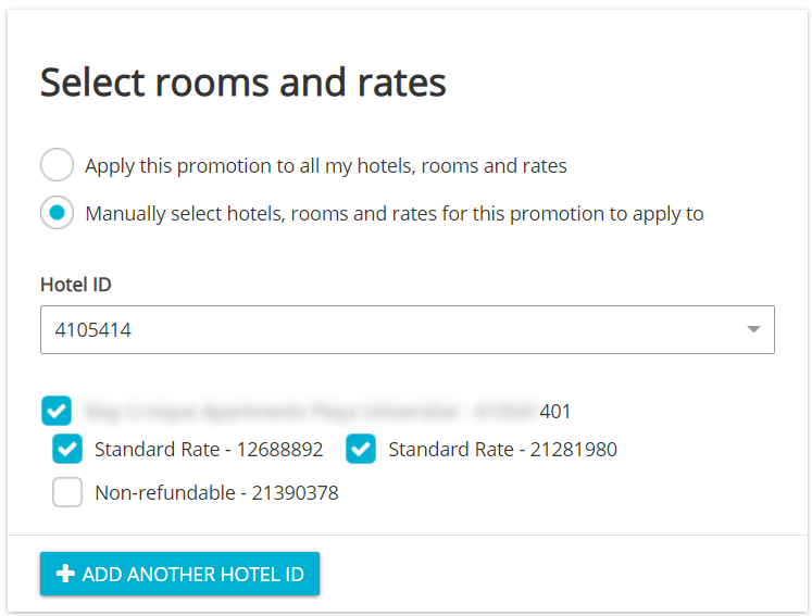 Rate plan checkboxes