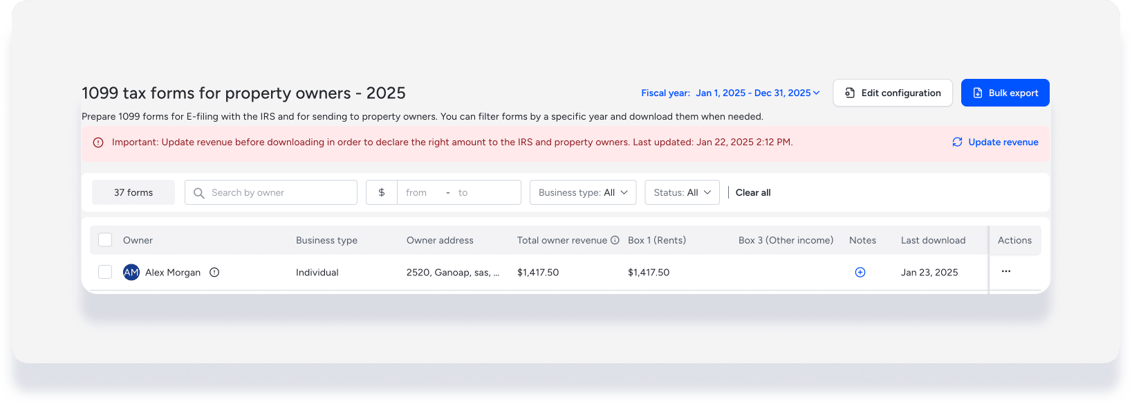 Panel de control 1099