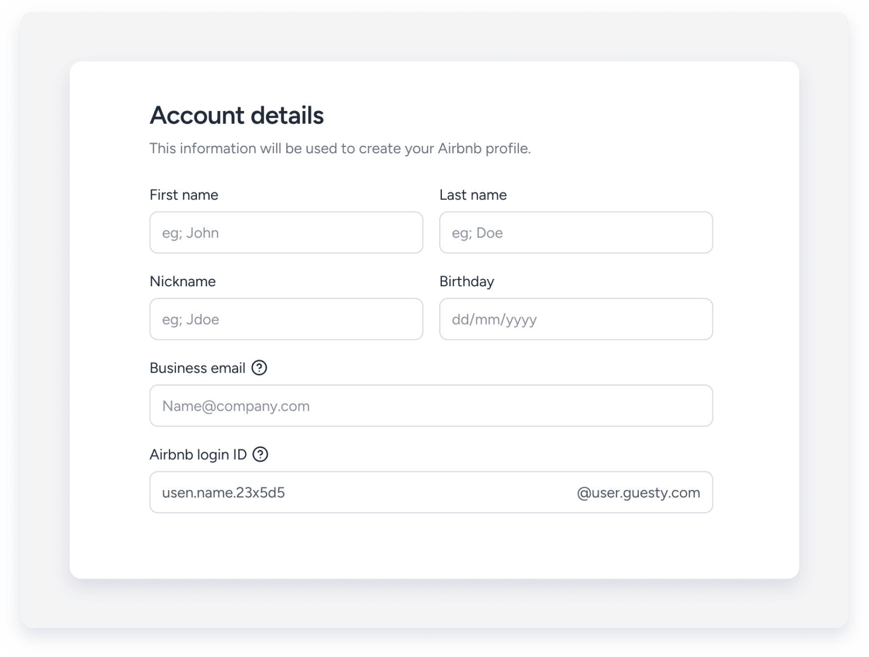 Enter account details