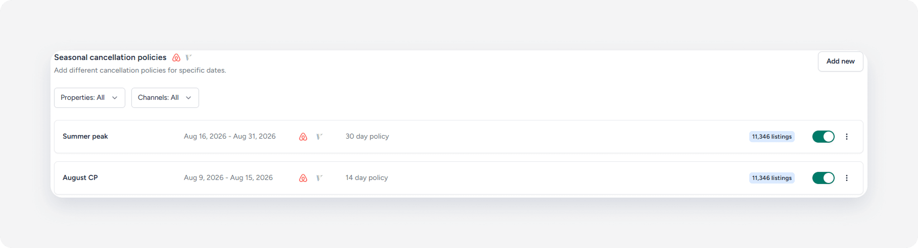 Seasonal cancellation policies summary