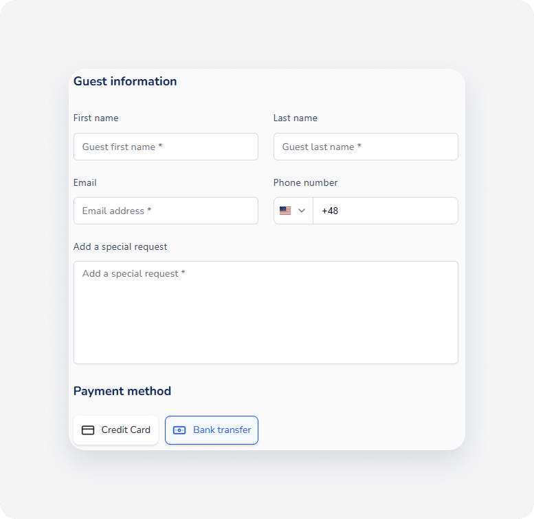 Checkout page in Booking Engine