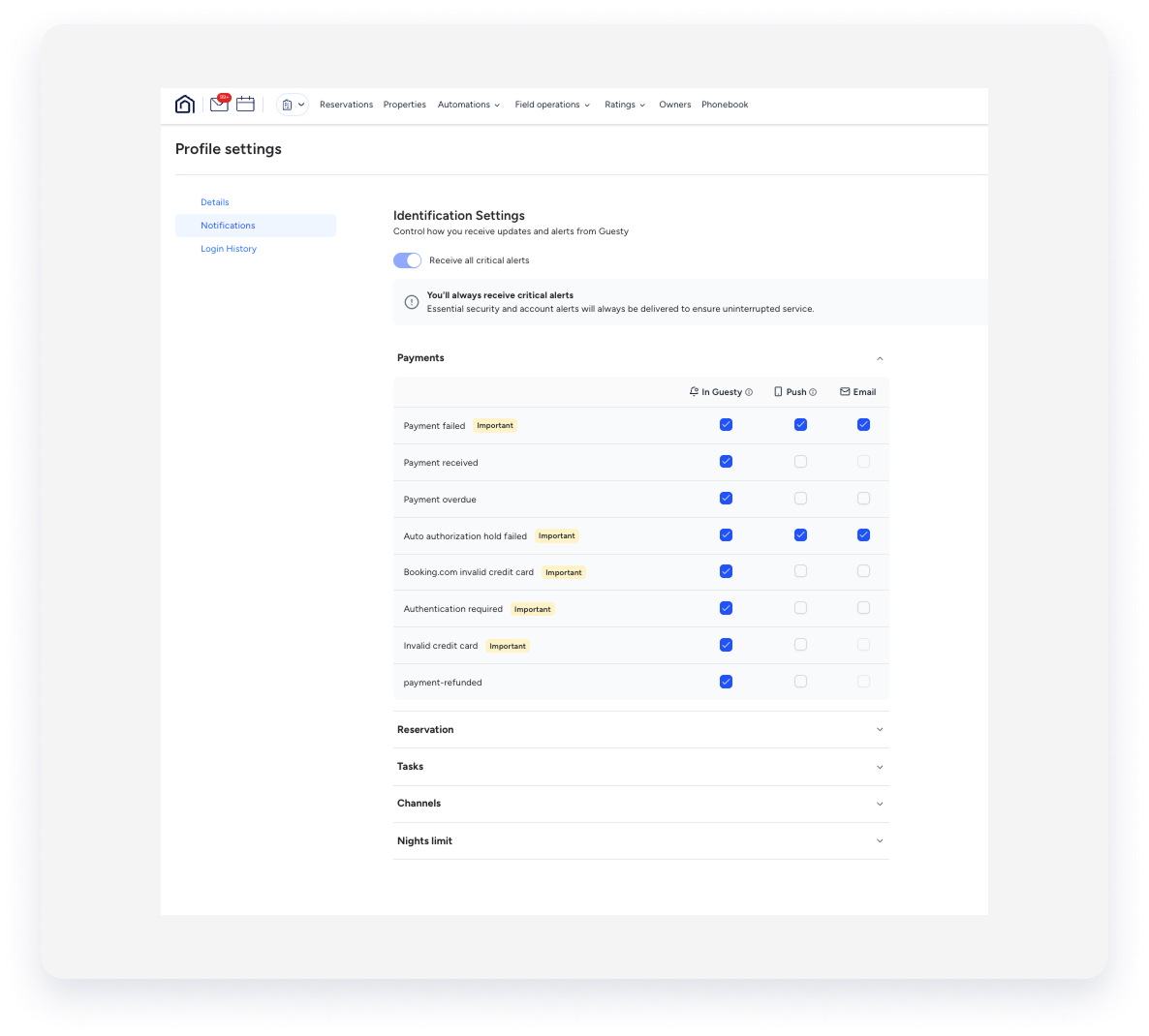 page de préférences de notification