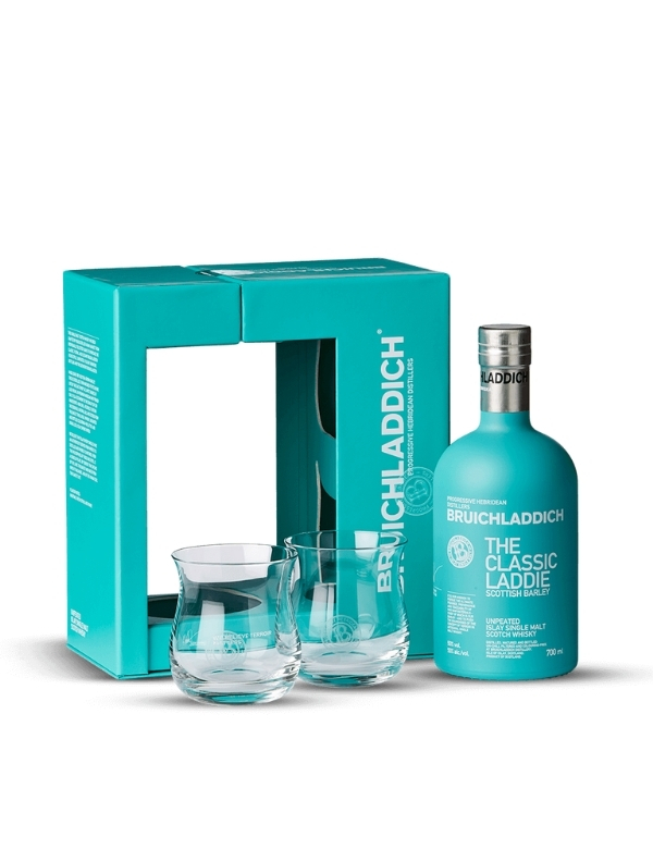 Coffret Bruichladdich The Classic Laddie Ecosse / Islay Single Malt 50° + 2 verres