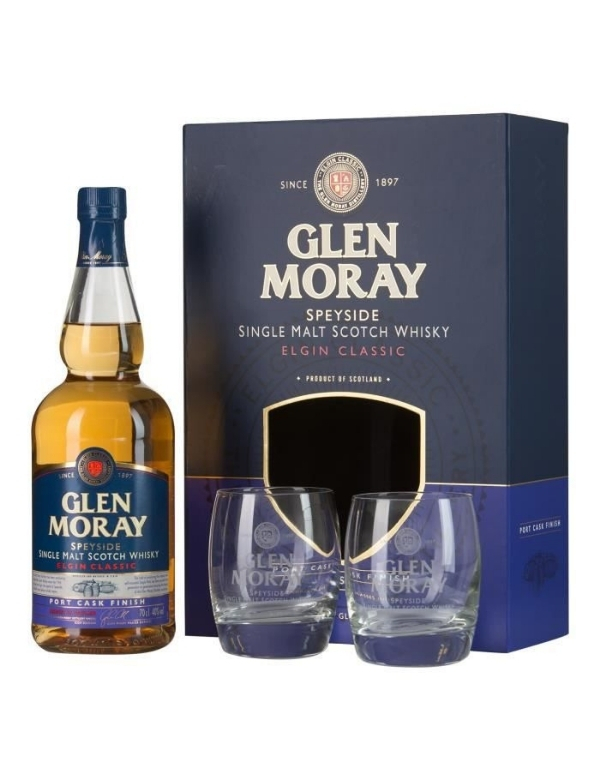 Coffret Glen Moray Port Cask Finish 40° + 2 verres