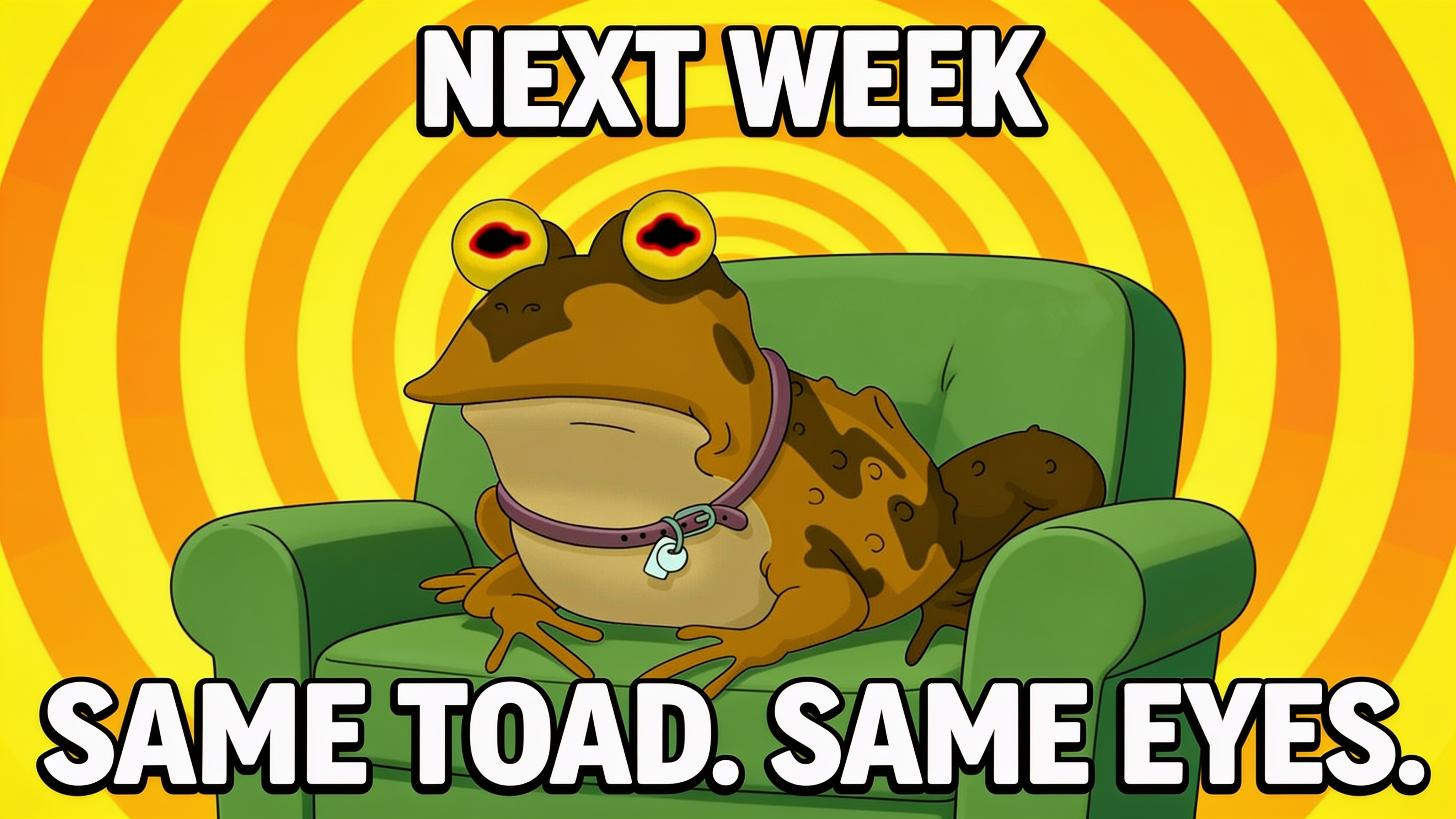 Next week: same toad, same eyes
