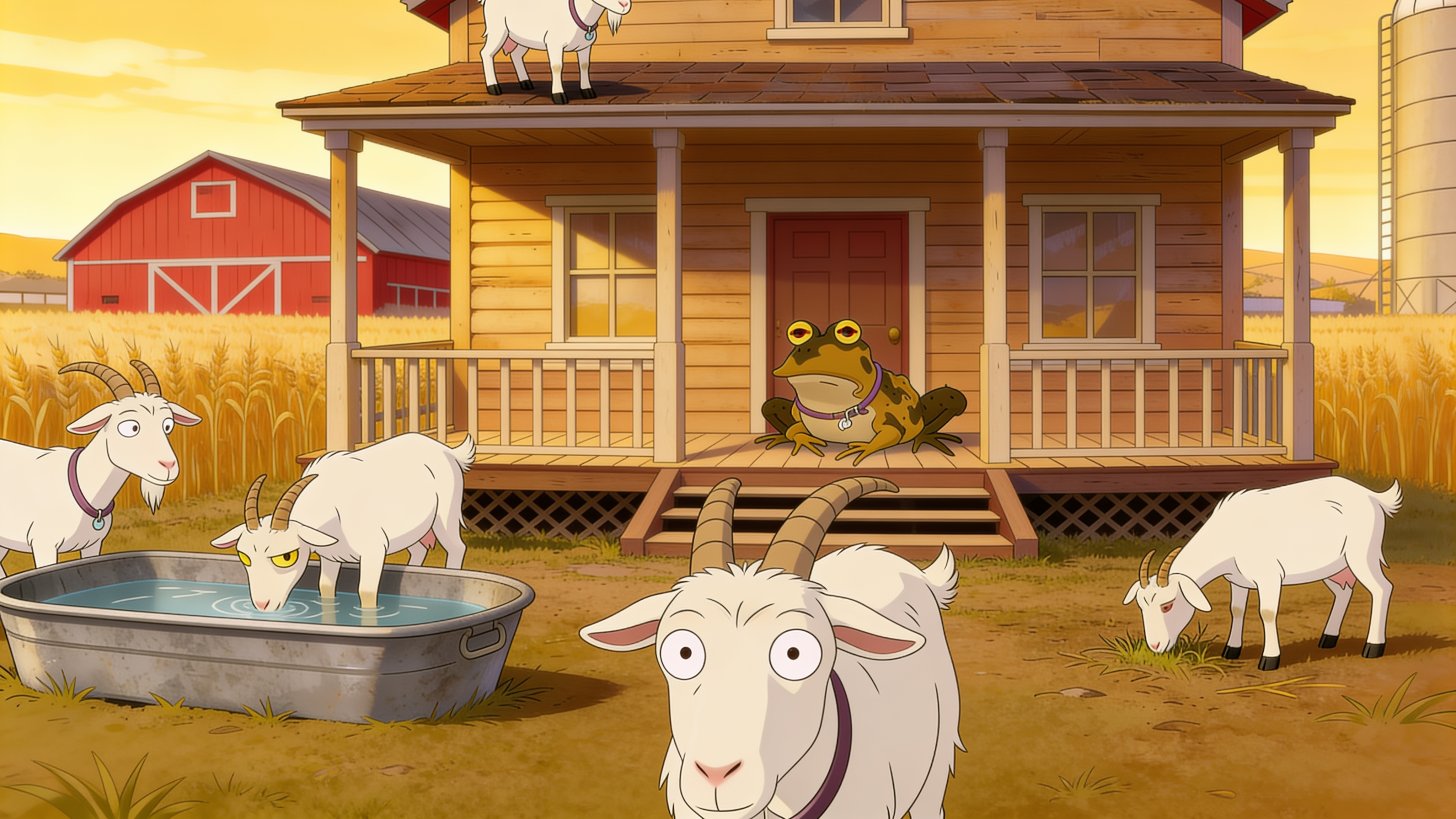 Hypnotoad's goat farm in Montana, before. Five goats. One on the roof. Before.