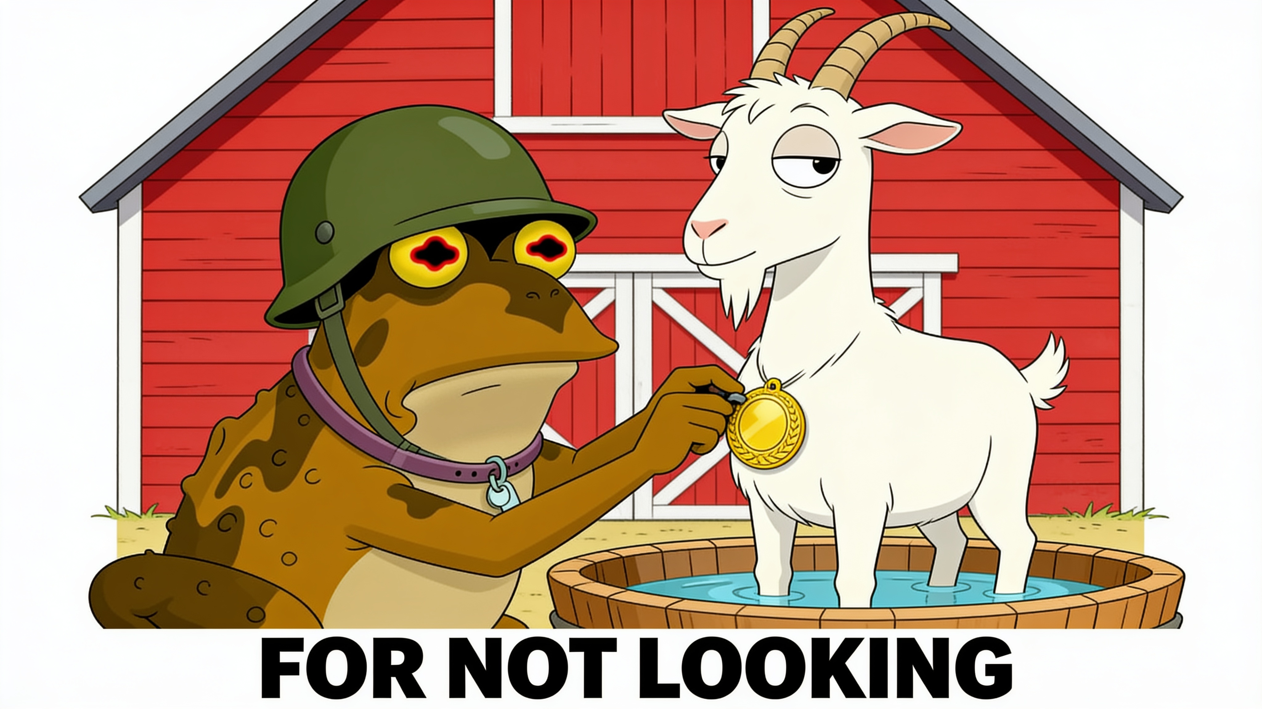 Hypnotoad pins a medal on The Senator in the trough. For not looking.