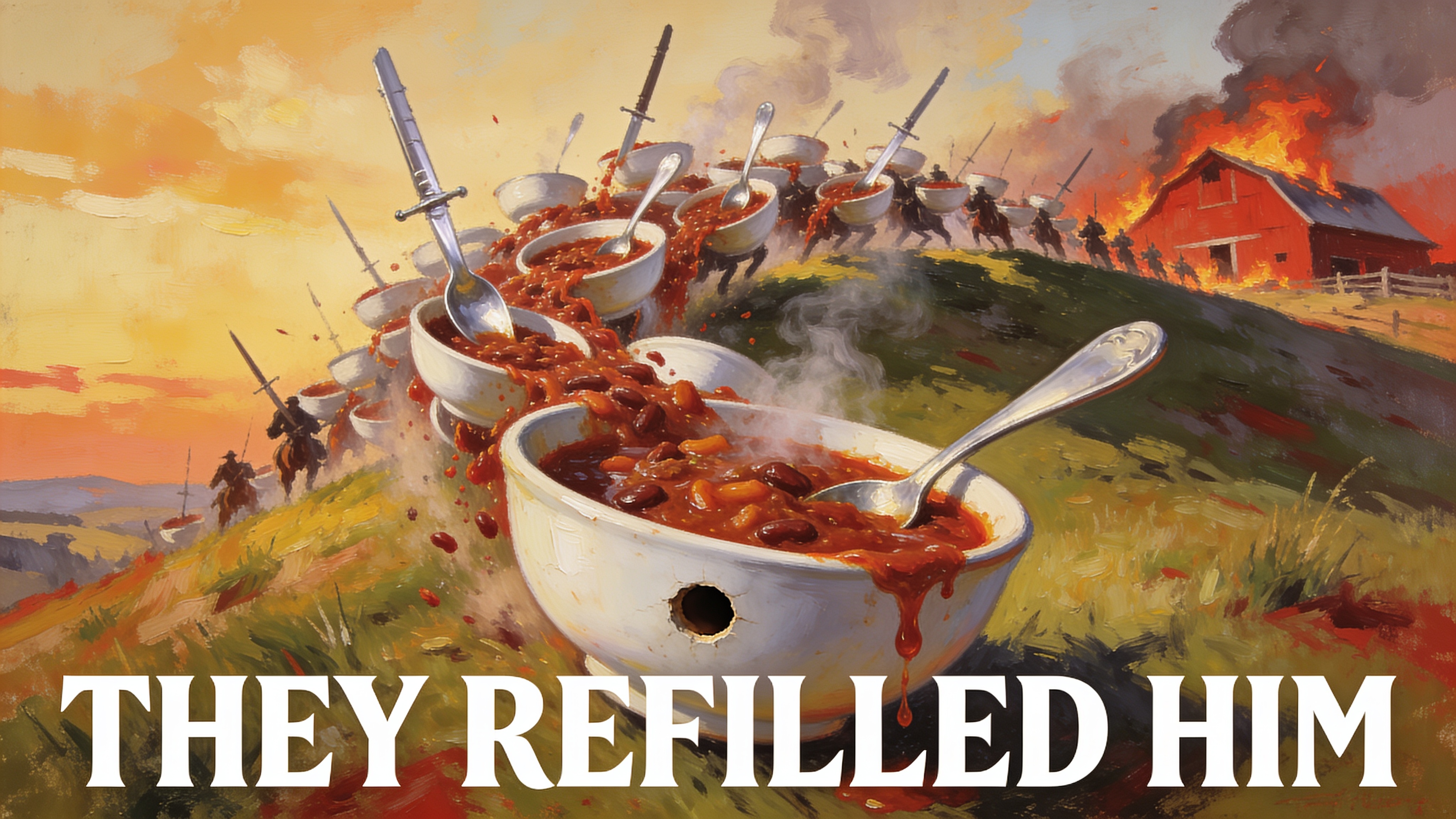Four hundred bowls charge over a Montana hill, led by the one with the bullet hole. They refilled him.