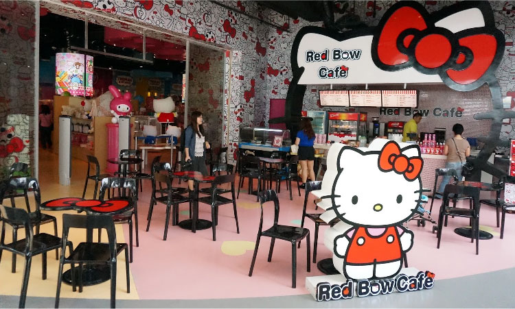Red bow café mainly specializes on pastries and cookies accented with Hello Kitty faces.