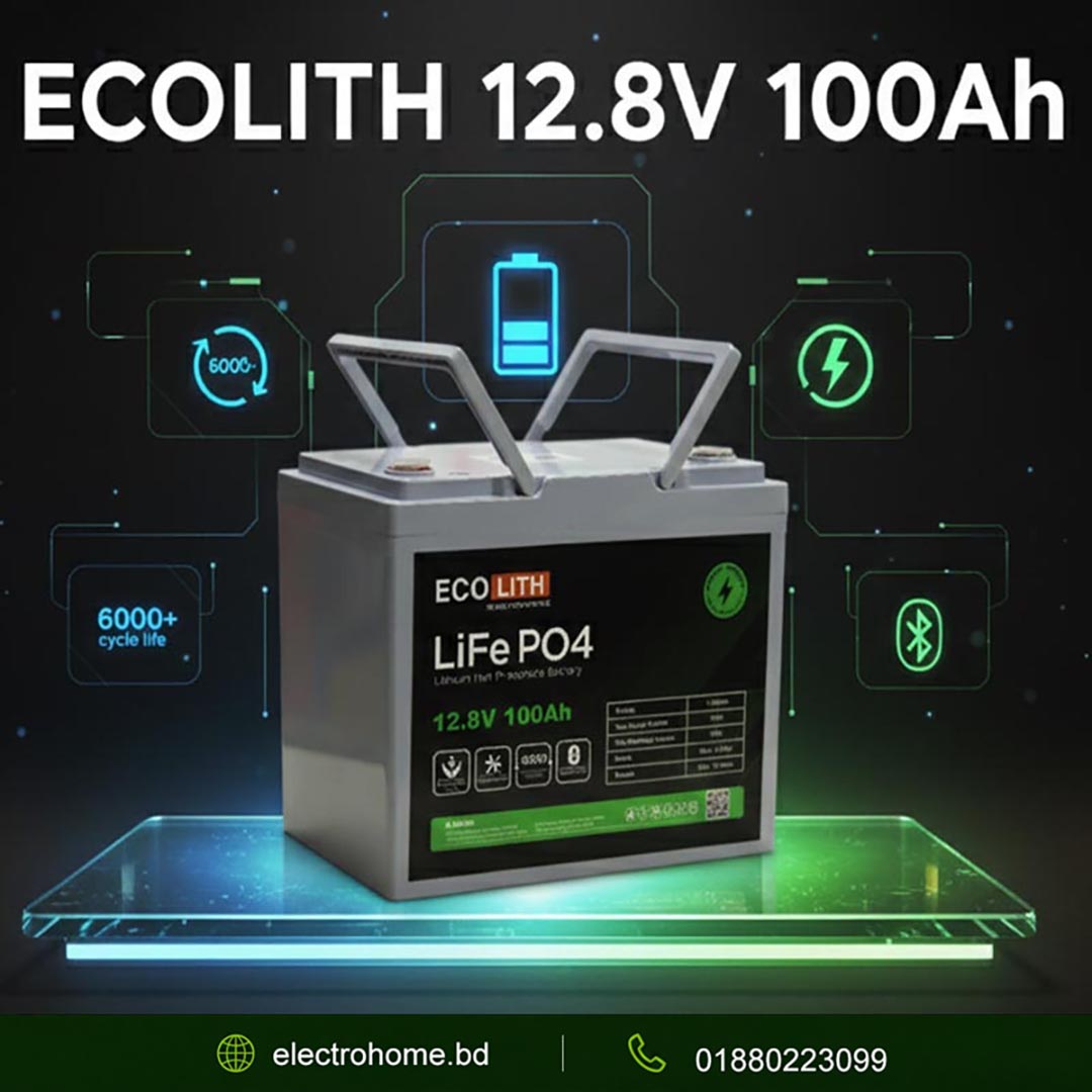 ECOLITH 12.8V 100Ah LiFePO4 Lithium Iron Phosphate Battery 1280Wh – Deep Cycle Battery for Solar, IPS, Inverter & Marine