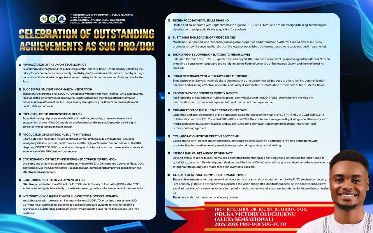 FUTO SUG transition from Aluta Sensational to Aluta Mandate administration
