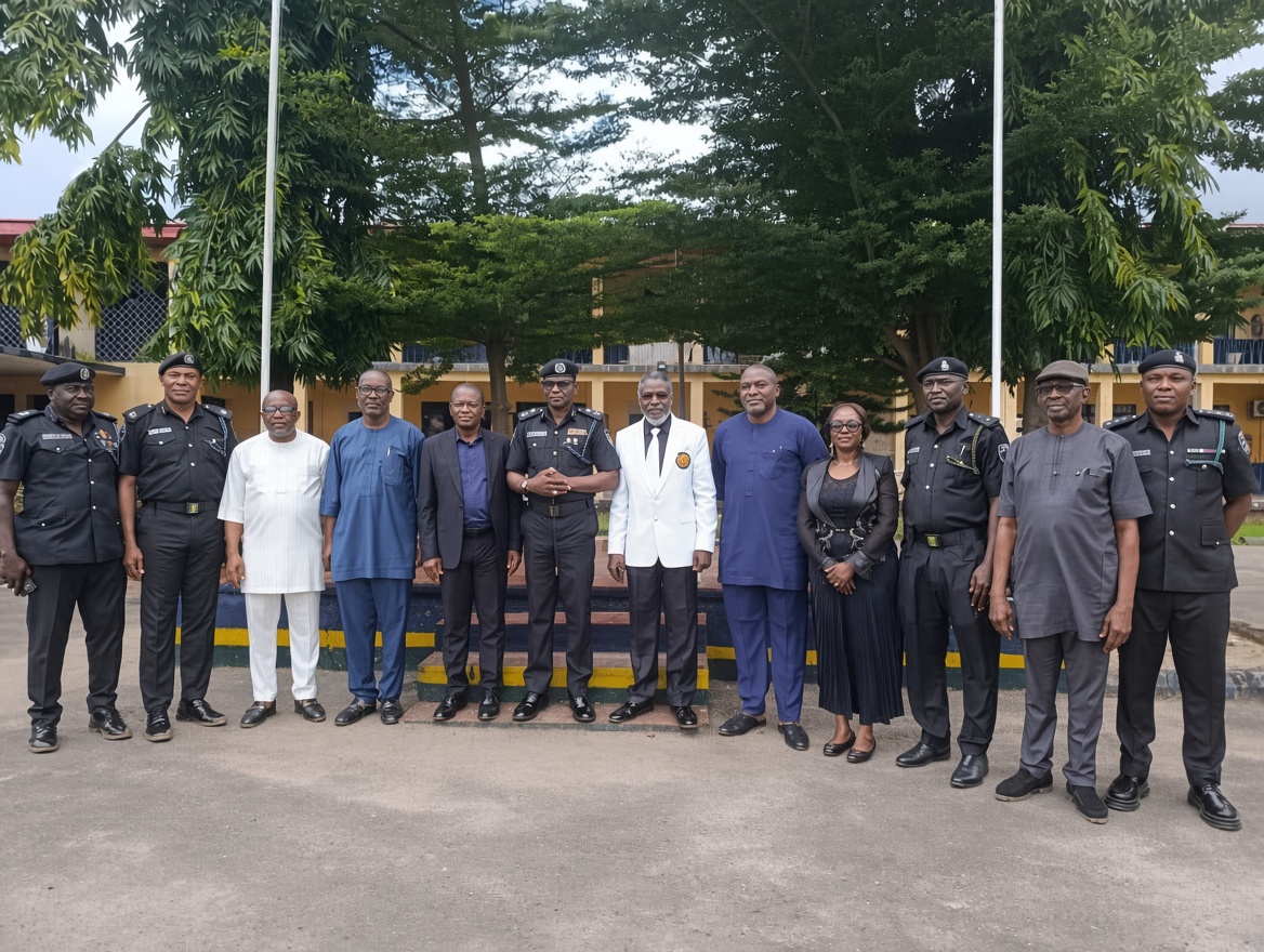 FUTO Vice-Chancellor Prof. I.N.S. Dozie with the Imo State Commissioner of Police during a courtesy visit in Owerri