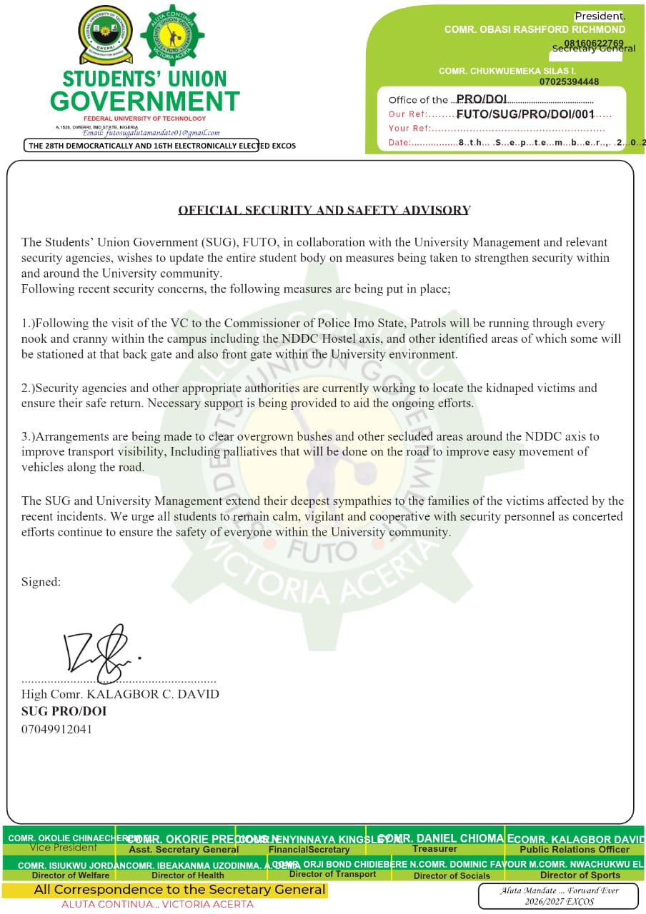 FUTO SUG security and safety advisory