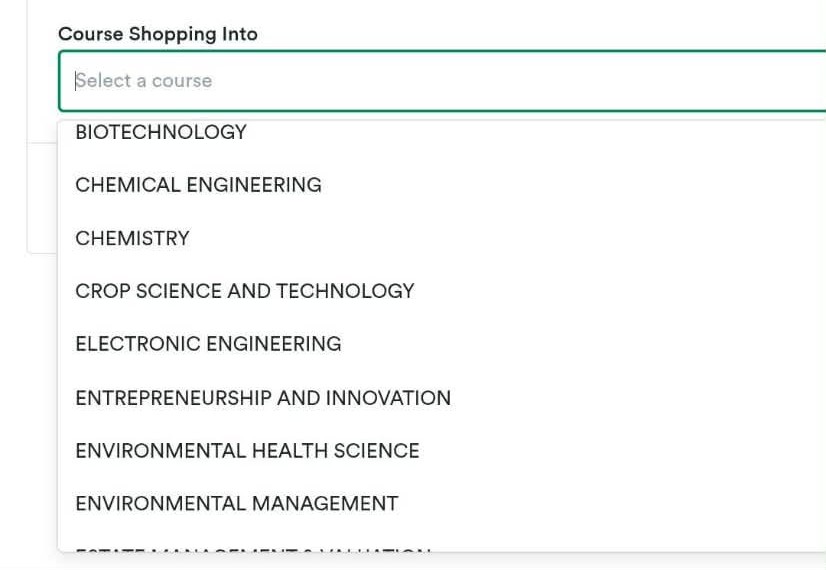 FUTO Supplementary Form course shopping dropdown update