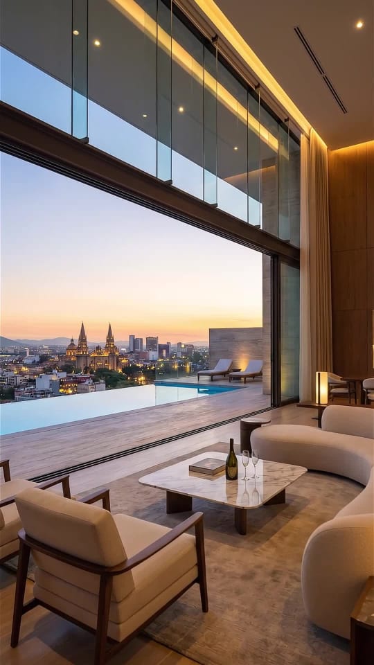 Penthouse con terraza al atardecer, pieza vertical
