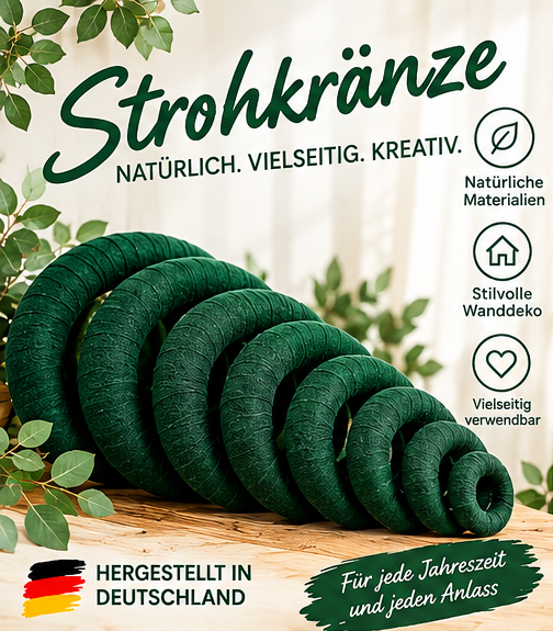 Strohkranz mit dunkelgrünem Vlies