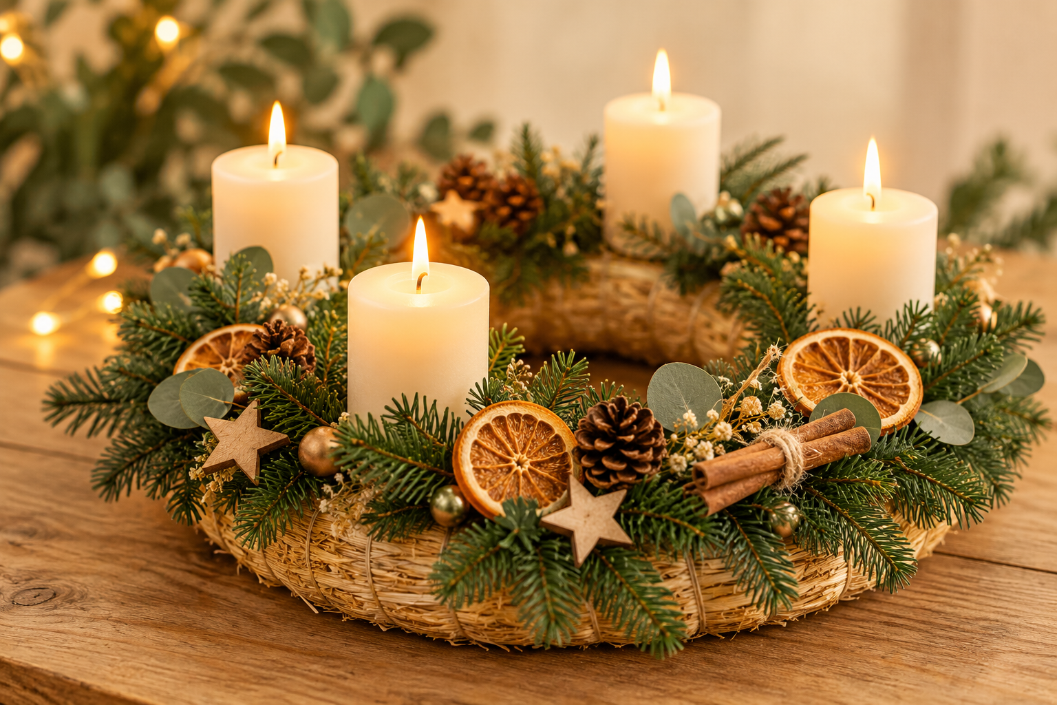 Gemütlicher Adventskranz mit Kerzen