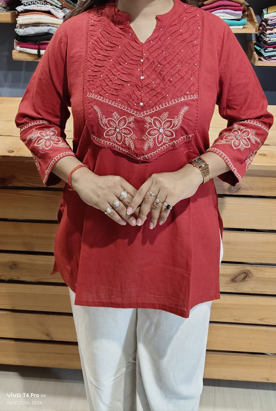 Women Daily & Office Wear Solid Cotton Short Kurti Top