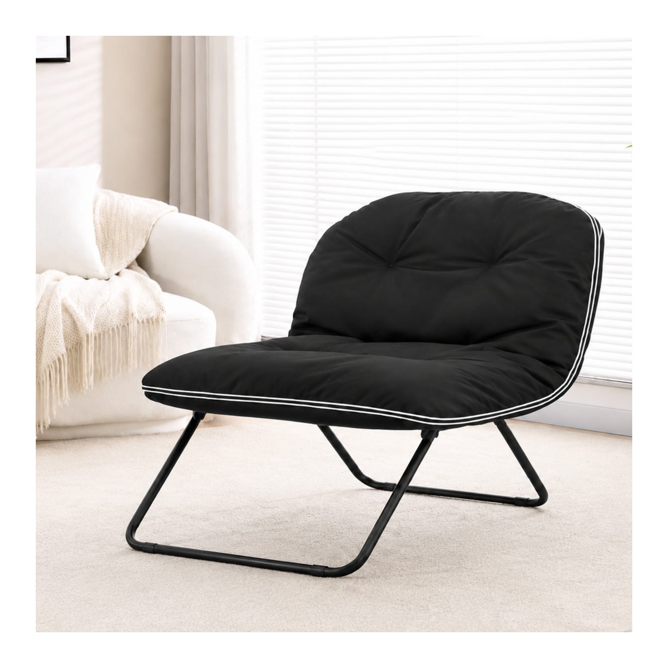 Black Padded Folding Lounge Chair 70cm  - default