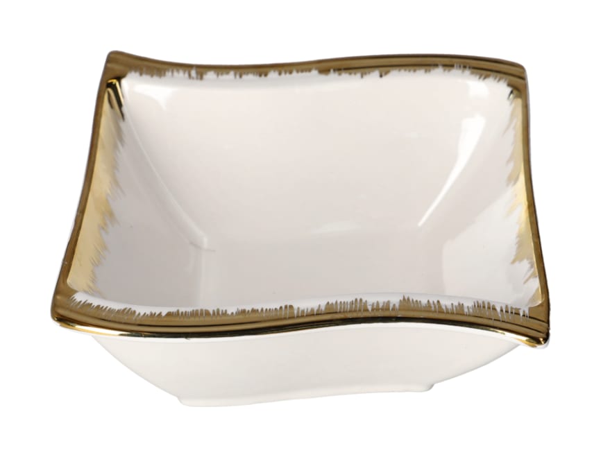 White Wavy Bowl With Gold Rim 14.5cm - default