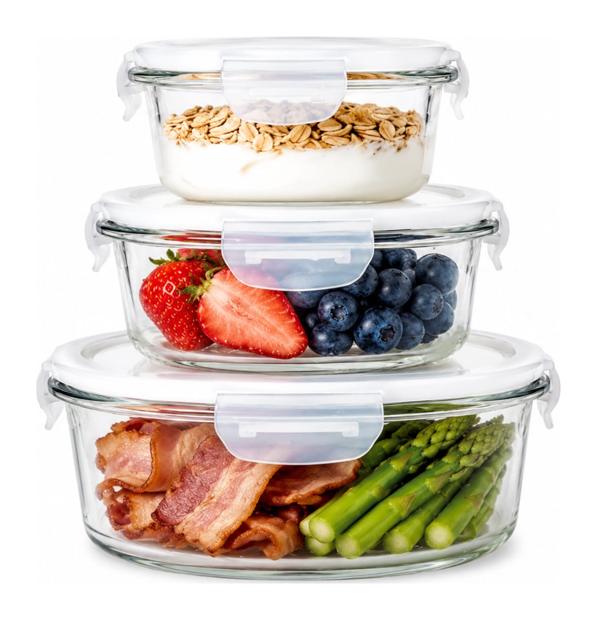 Food Glass Containers 3pcs 635ml+930ml+1300ml - default