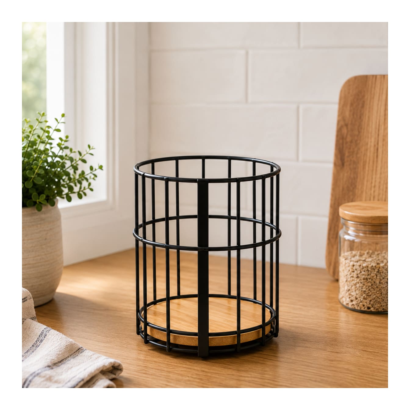 Utensil Storage Holder With Bamboo Base 11.5cm - default
