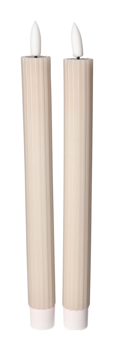 Set of 2 Ribbed Taper LED Candles - default