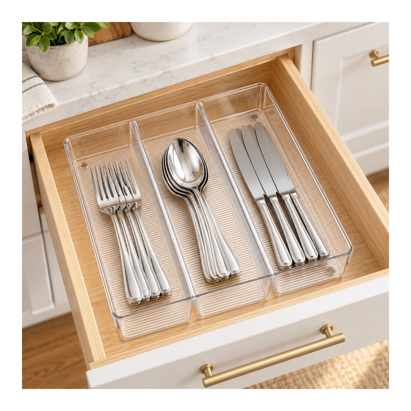 3-Compartment Cutlery Drawer Organizer 35cm - default