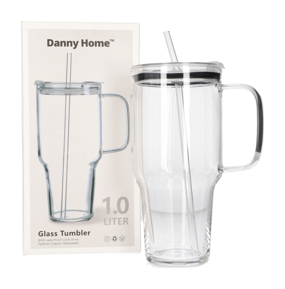 1L Glass Tumbler With Straw  - default