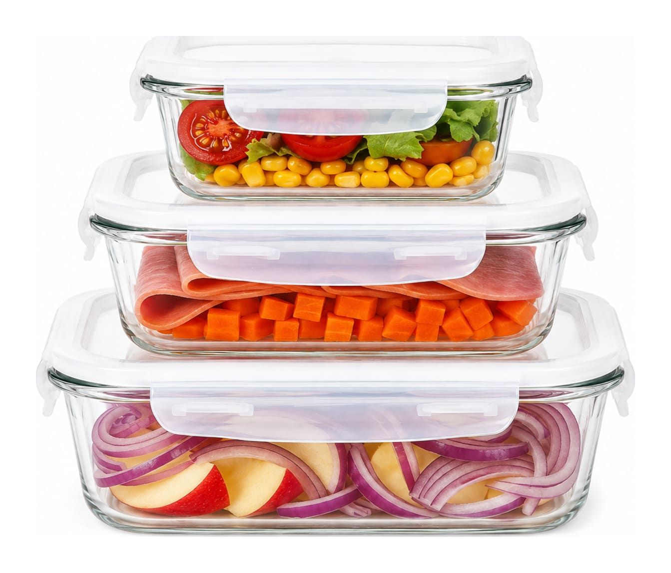 Food Glass Containers 3pcs 500ml+800ml+1100ml  - default