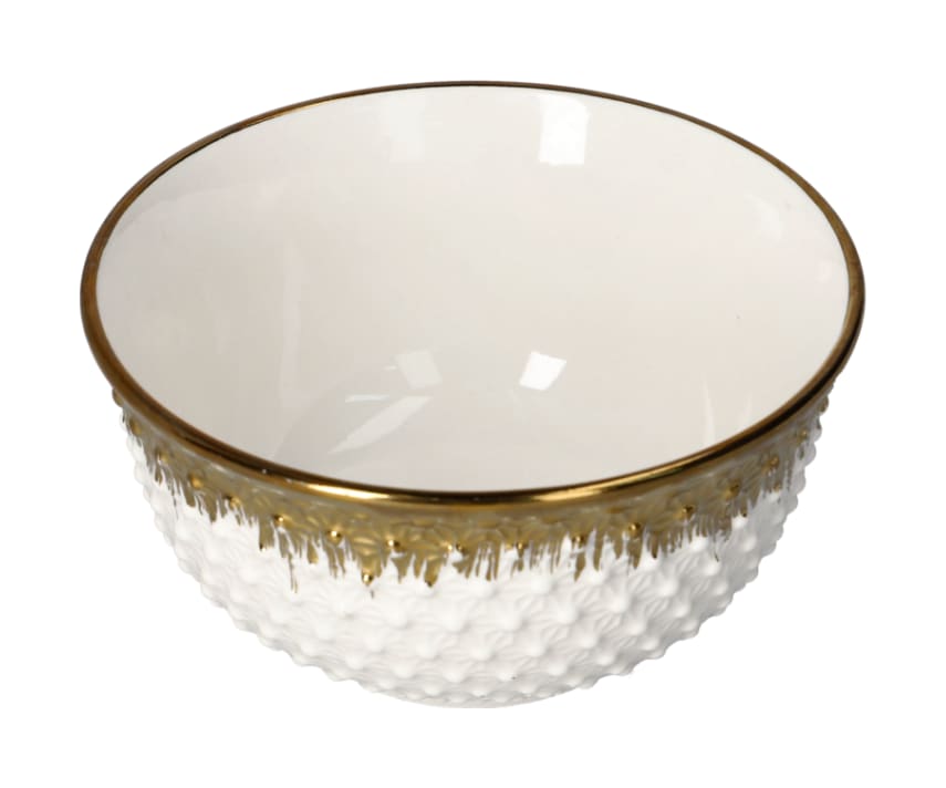 Round White &amp; Gold Dessert Bowl 13cm - default