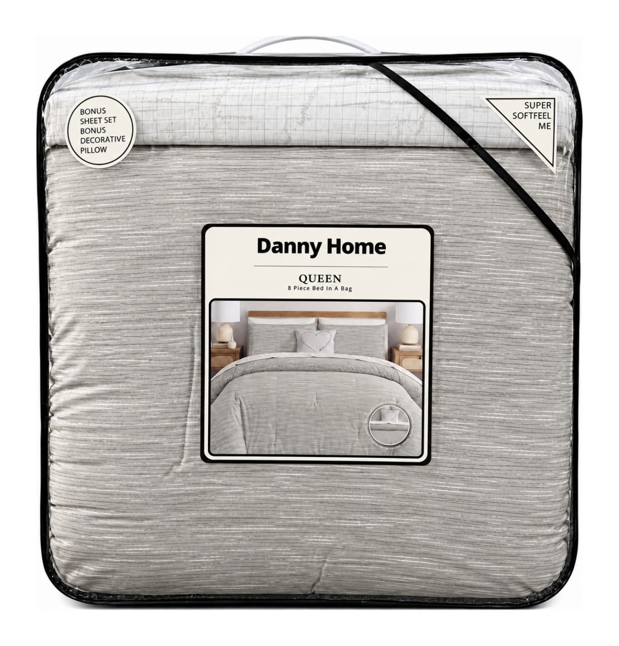 8pcs Grey &amp; Cream (Love) Queen Comforter Set - default