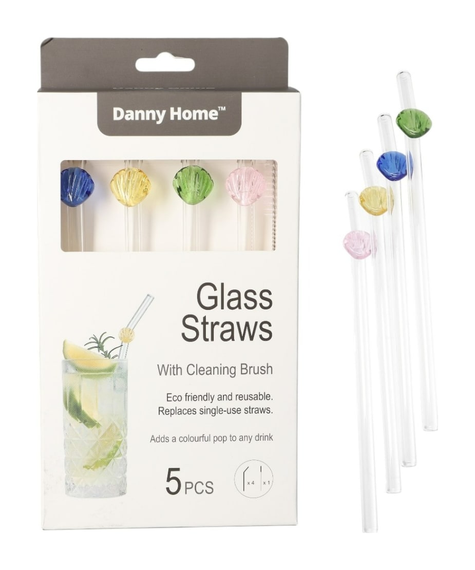 Reusable Glass Straws &amp; Cleaning Brush 5pcs - default