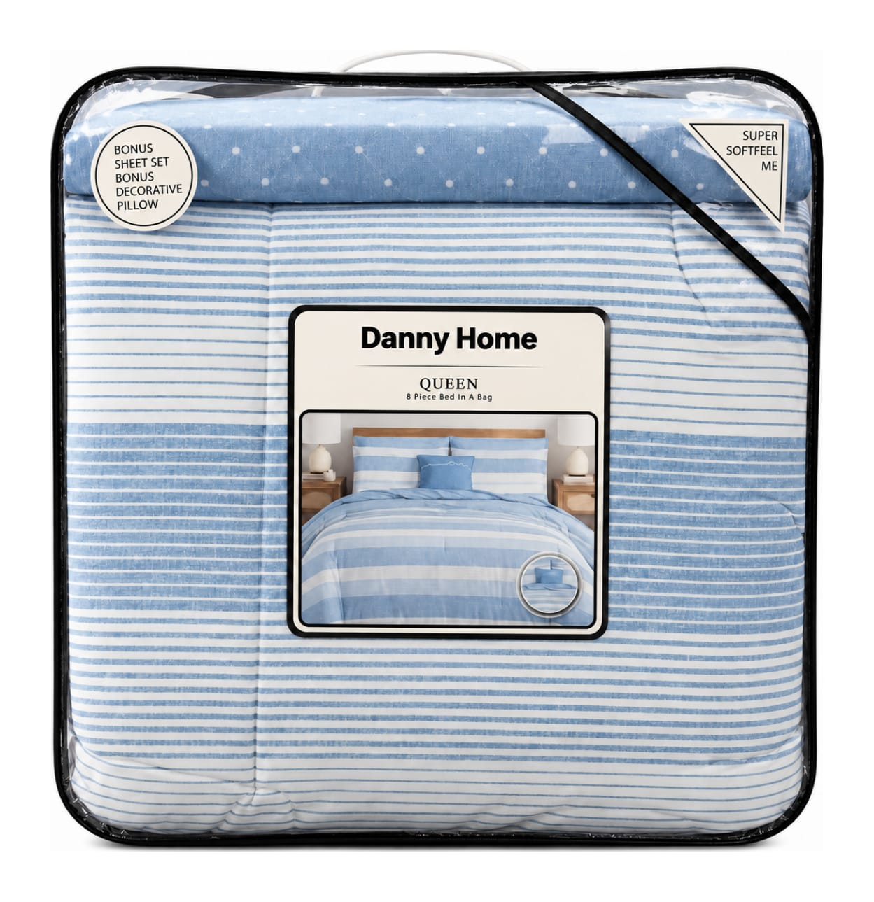 8pcs Blue &amp; White (Love) QUEEN Comforter Set - default