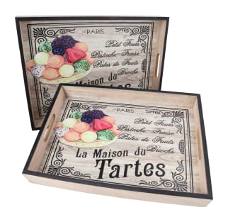 Wooden Rectangular Tray With Handles - Set of 2