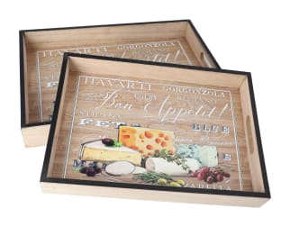 Wooden Rectangular Tray With Handles - Set of 2 - default