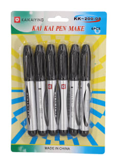 6 Piece Black Permanent Markers - default