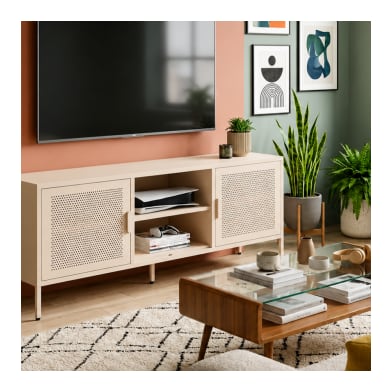 Cream Metal TV Stand / Media Cabinet