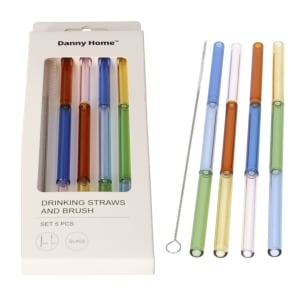 Reusable Glass Straws &amp; Cleaning Brush 5pcs