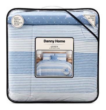 8pcs Blue &amp; White (Love) QUEEN Comforter Set - default