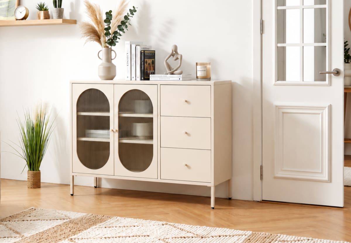 Metal Side Cabinet with Glass Doors and Drawers 120cm - default