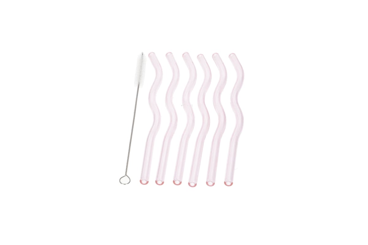 Reusable Glass Straws &amp; Cleaning Brush 7pcs - default