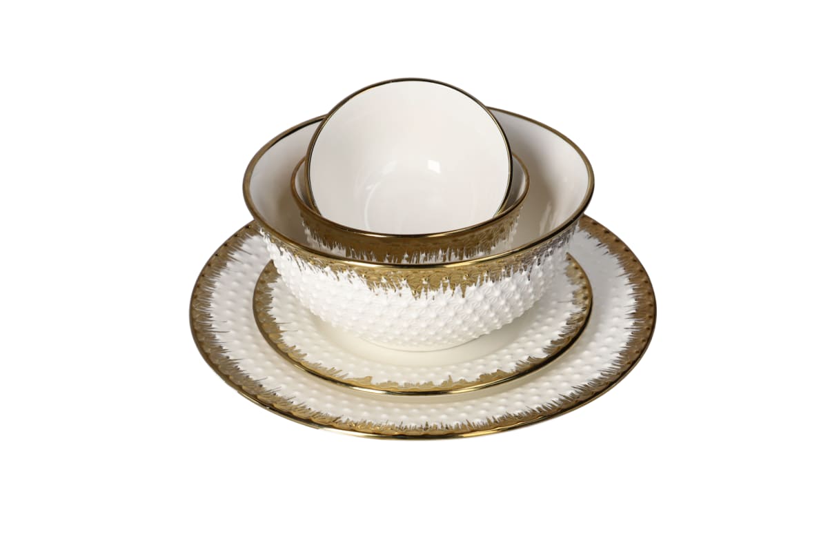 Round White &amp; Gold Dinner Plate 16.7cm - default