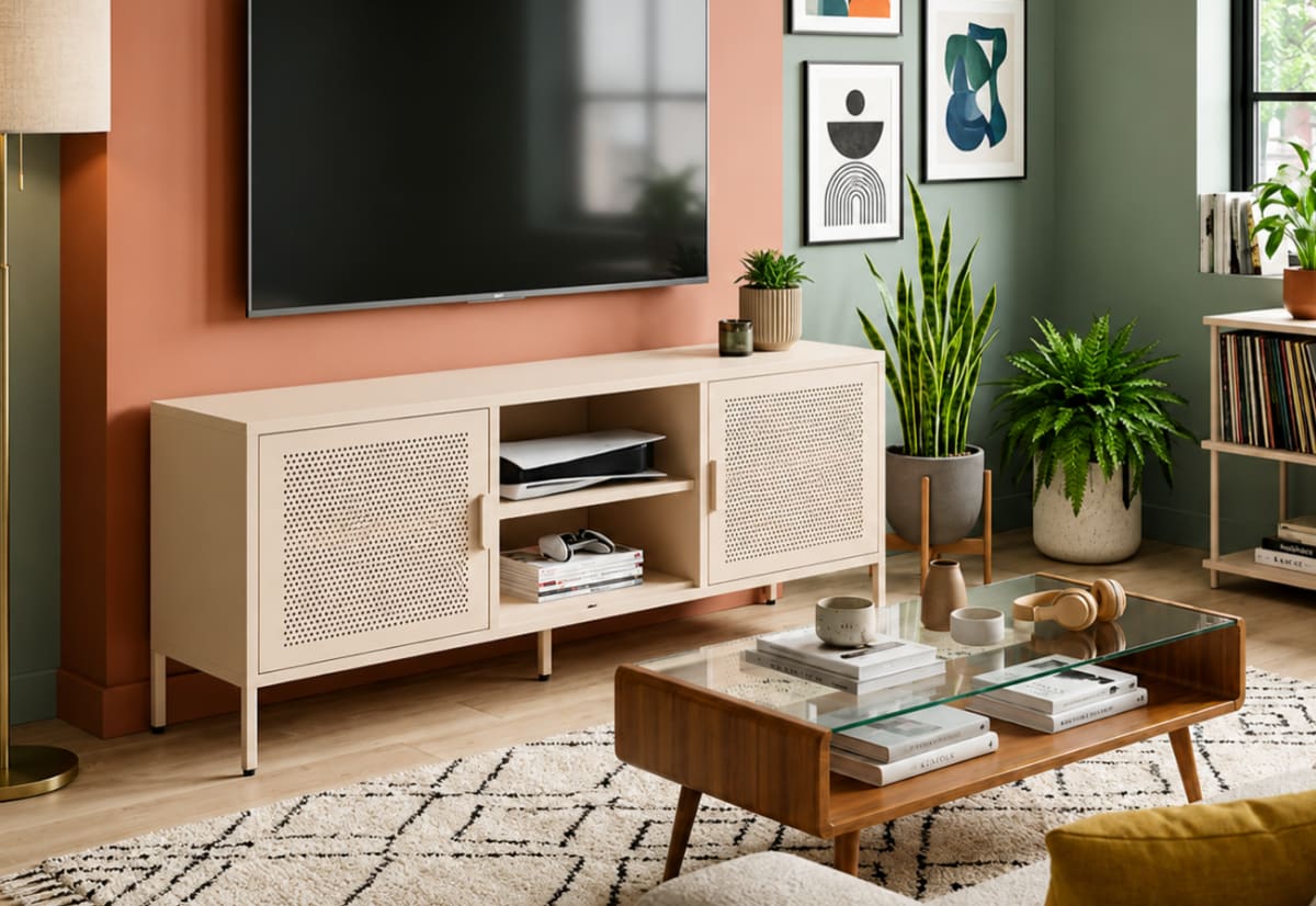 Cream Metal TV Stand / Media Cabinet 140cm - default